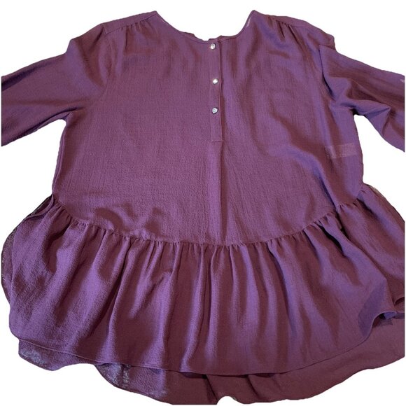 Max Studio Peplum Top Blouse Women's L Burgundy Bell Sleeve Glam Castlecore - Picture 4 of 10